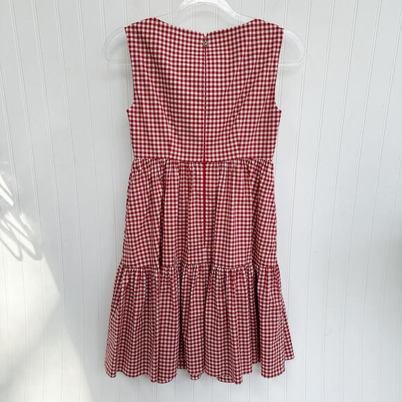 Kate Spade Red White Gingham Tiered Vineyard Summer Sundress V Neck Size 0 - Picture 10 of 11